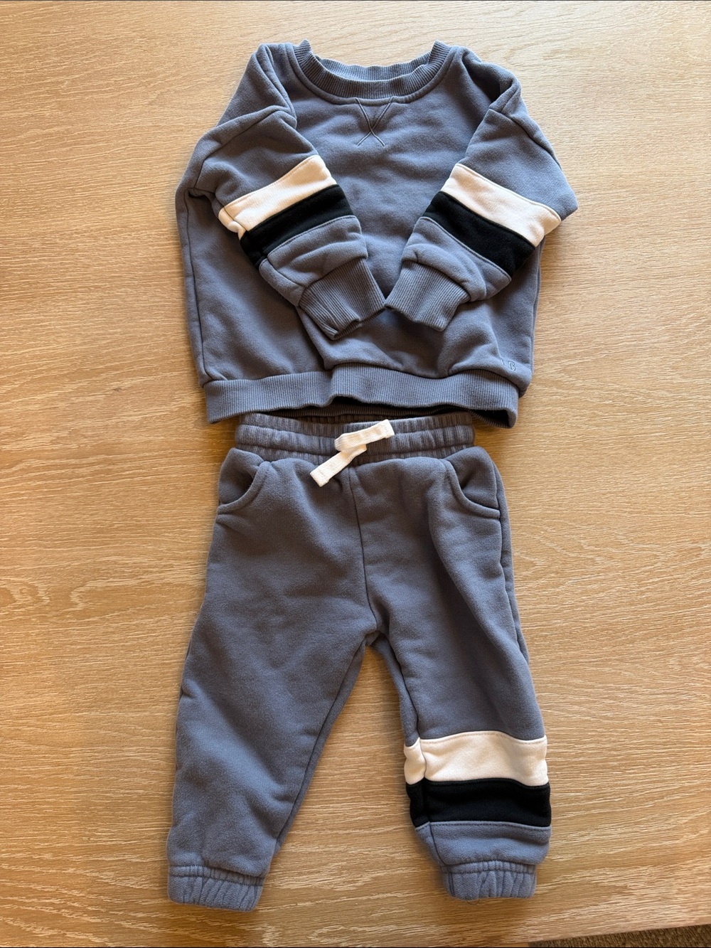 Little Bipsy Blue-Gray Sweatshirt & Joggers Set with Black and White Stripes